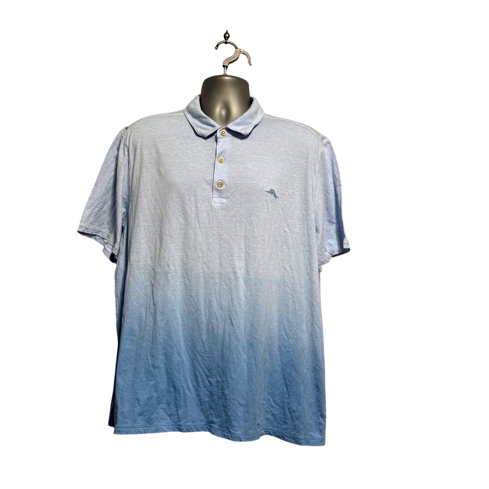 Tommy Bahama Mens XXL Blue Ombre Dip Dye Short Sleeve Marlin Logo Polo Shirt